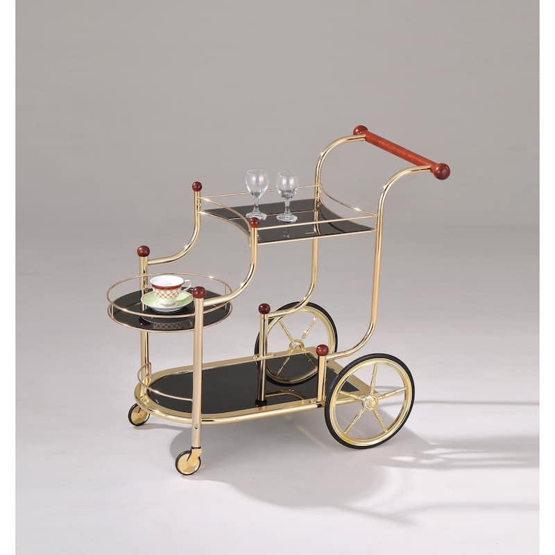 Serving Cart with 3 Glass Shelves , Kitchen Cart with 5mm Black Printed Tempered Glass for Dining Room Living Room