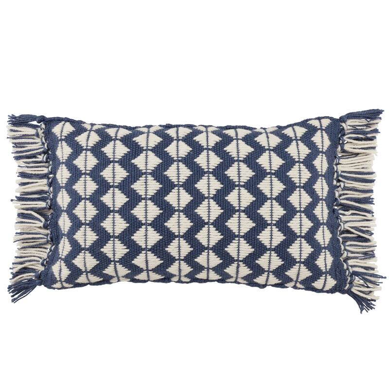 Cerulean Geometric Indoor/ Outdoor Lumbar Pillow - 13"X21" Cover Only - Cover Only - Dark Blue/Ivory