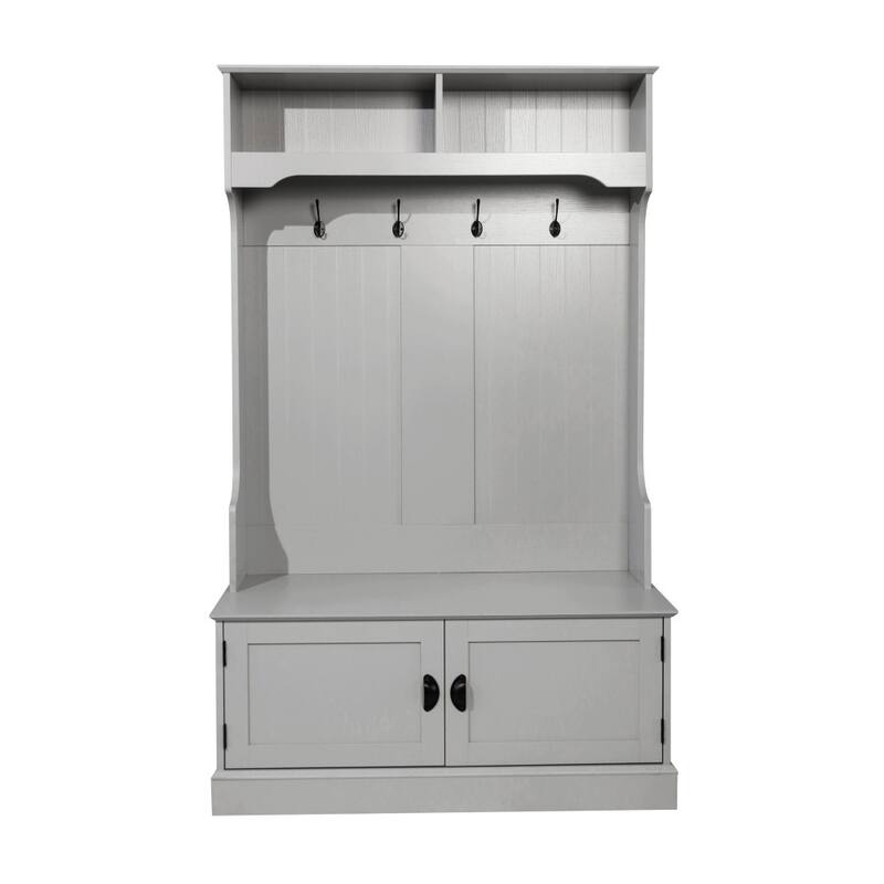 Hall Tree with Storage Bench, Upper Cubbies and 4 Double Coat Hooks - 18.5"D x 39.25"W x 65"H