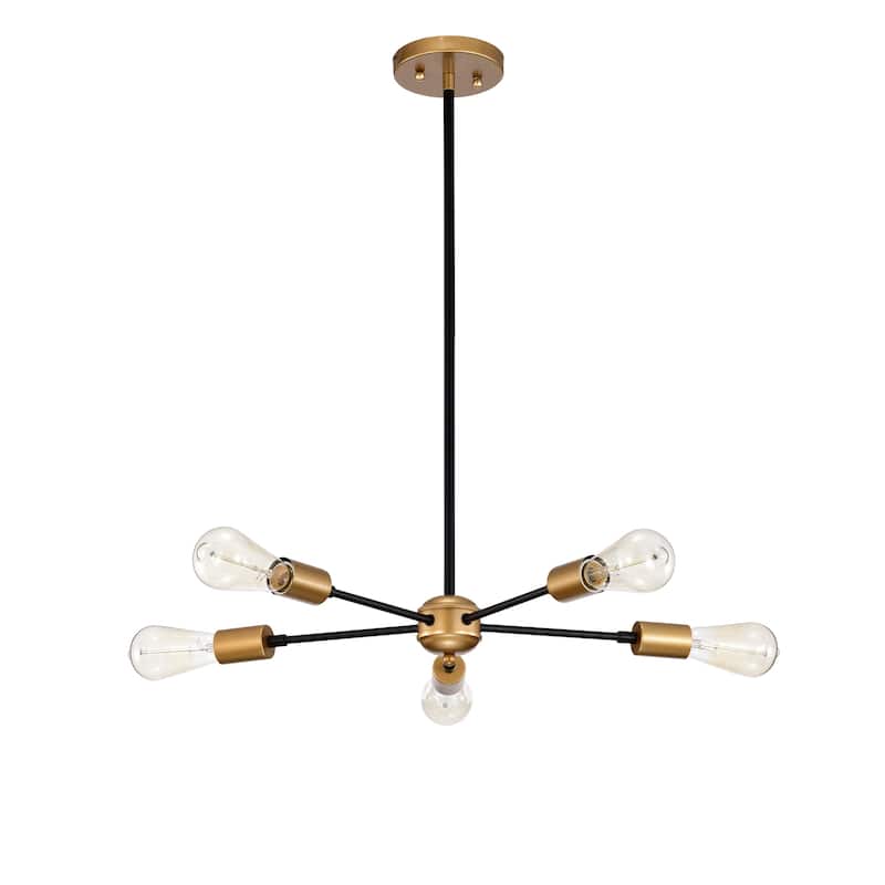 Brent Matte Black+Gold 5-Light Linear Chandelier