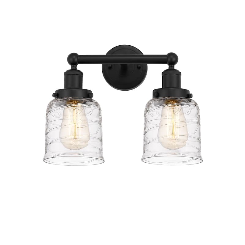 Innovations Lighting 616-2W-10-16 Bell Vanity Bell 2 Light 16" Wide - Matte Black / Clear Deco Swirl