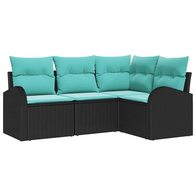 vidaXL 5 Garden Sofa Set with Cushions Black Poly Rattan - 70.5 x 48.8 x 27.2
