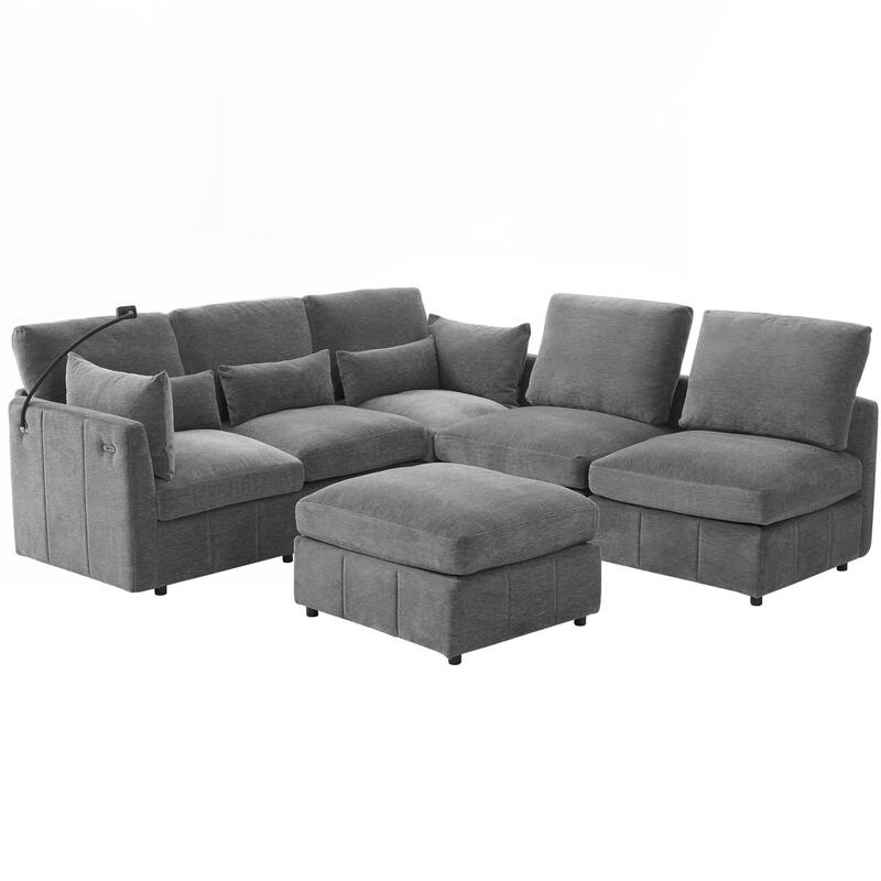 Modern Sectional Sofa Modular Sofa 85.4" U-shaped Sofa Couch Sofa Bed L-shaped Sofa with a Movable Ottoman