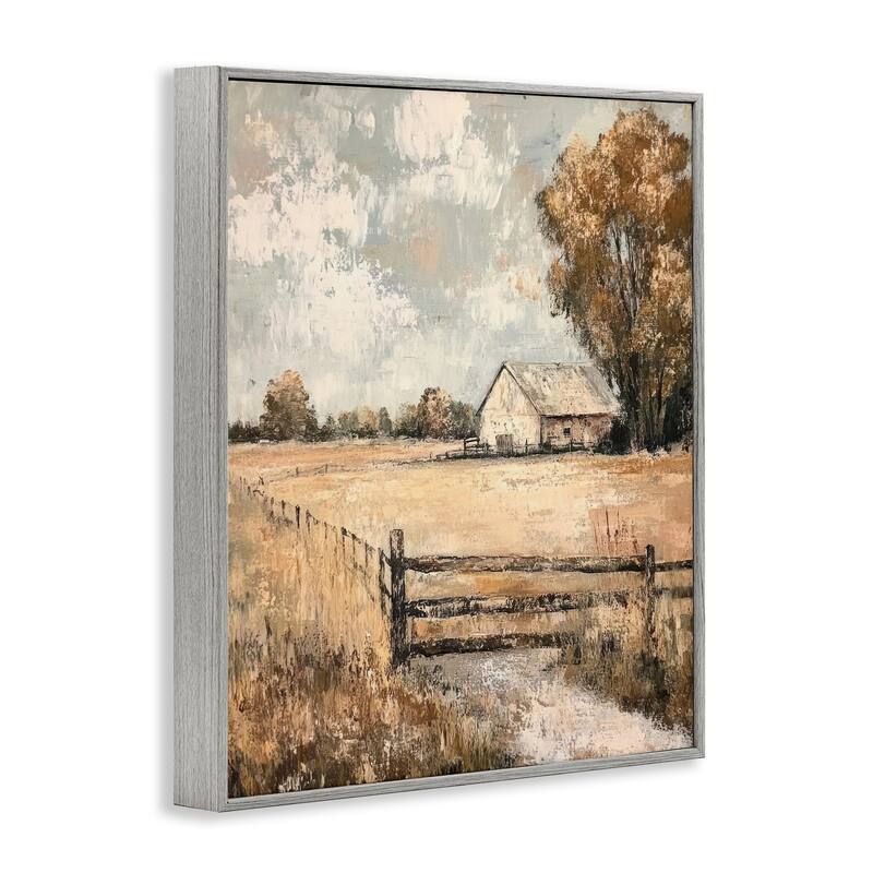 Stupell Fenced In Farm View Framed Giclee Art Design By Petal Prints Design