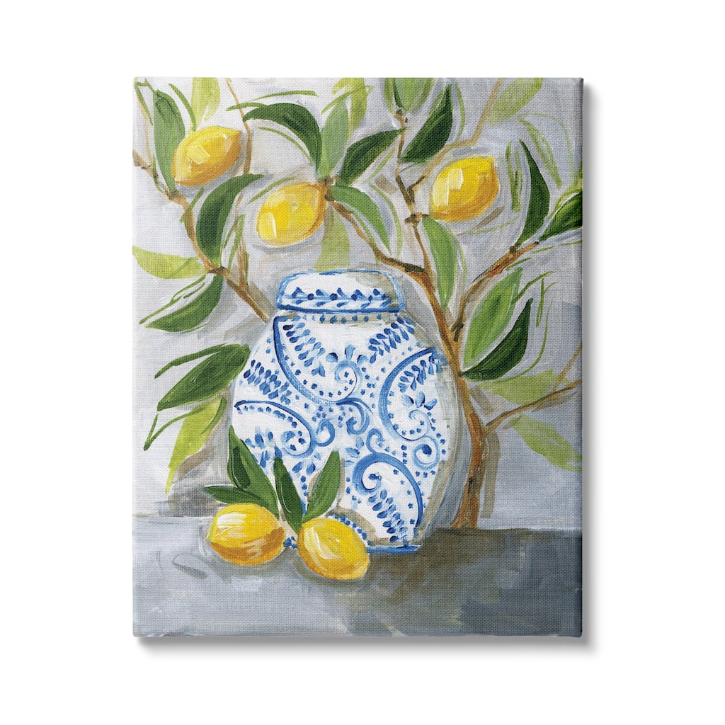 Stupell Lemon Fruit Tree Ornate Vase Still Life Painting Canvas Wall Art - Grey
