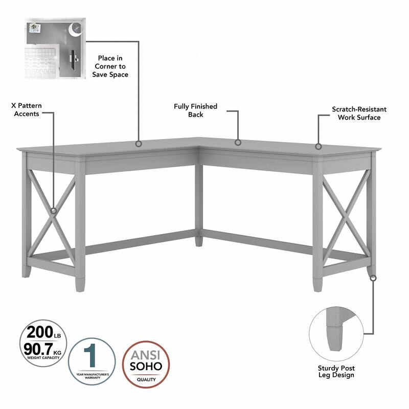 Key West 60W L-Desk with Tufted Office Chair by Bush Furniture