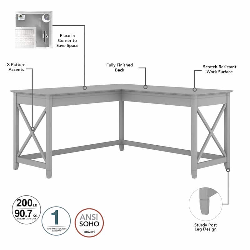 Key West 60W L Shaped Desk with Mobile File Cabinet by Bush Furniture