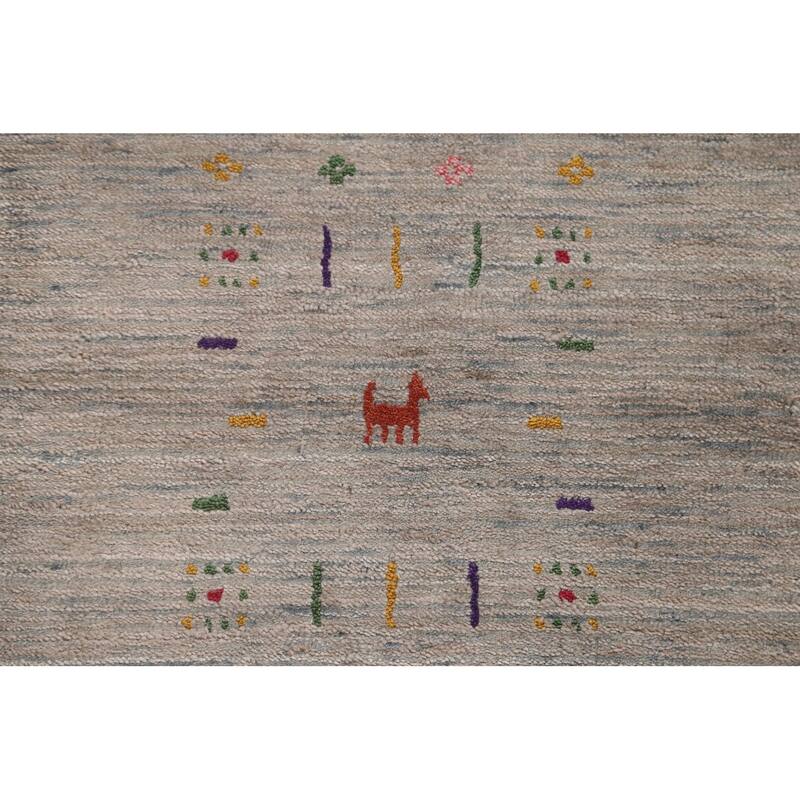 Beige Tribal Gabbeh Area Rug Hand-Knotted Wool Carpet - 7'10" x 9'8"