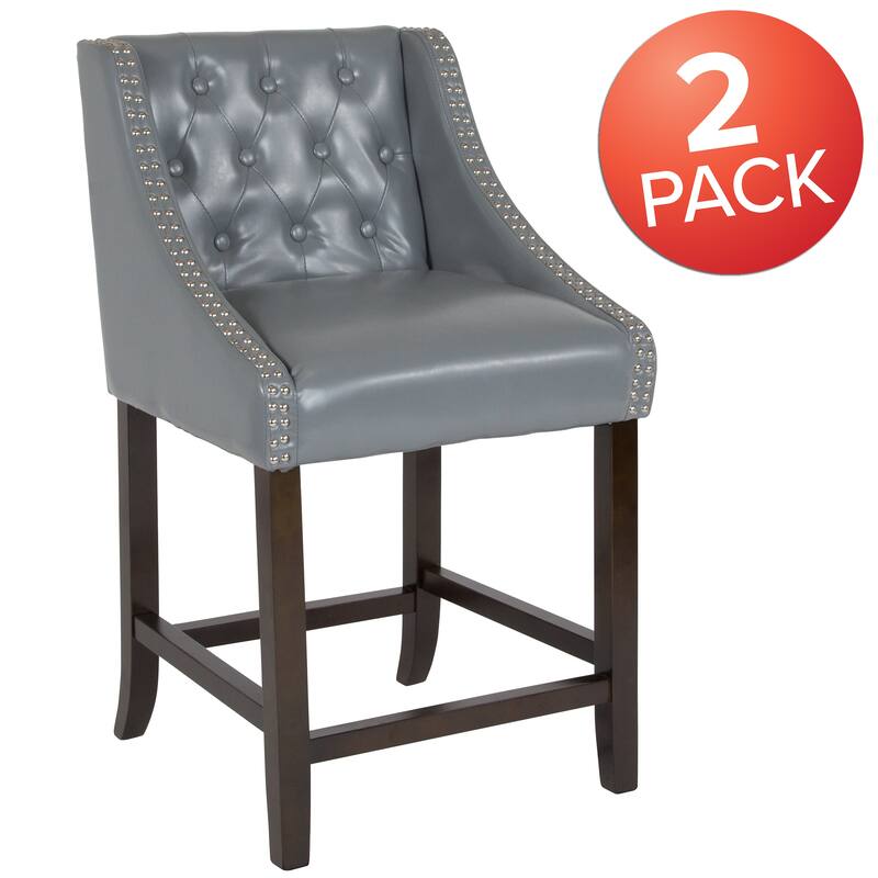 Transitional Tufted Upholstered/Walnut Finish Counter Stool (Set of 2)
