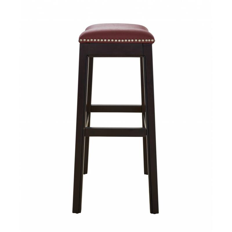Linen Saddle Seat Bar Stool with Nail Head Trim and Footrest
