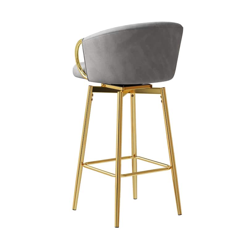 Velvet Bar Chair Set of 2, 360° Swivel Bar Chairs with Metal Legs, Upholstered Counter Height Bar Chairs w/Anti Slip Pads