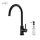 Lead Free Solid Brass High Arc Single Level Bar Prep Kitchen Faucet with Single Handle - Matte Black W/ Soap Dispenser
