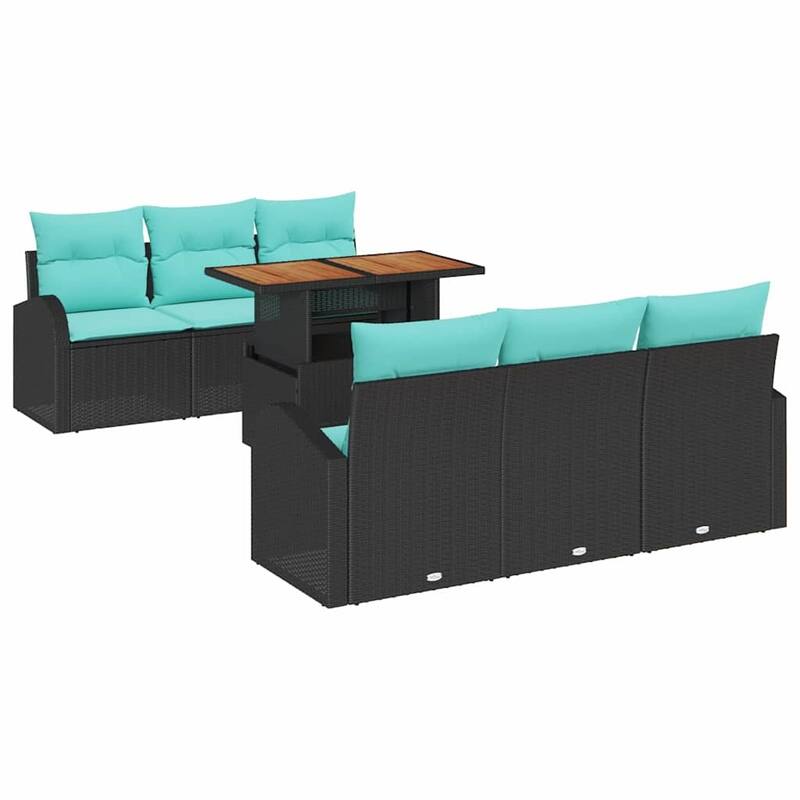 vidaXL 7 Piece Garden Sofa Set with Cushions Black Poly Rattan - 70.5×24.4×27.2