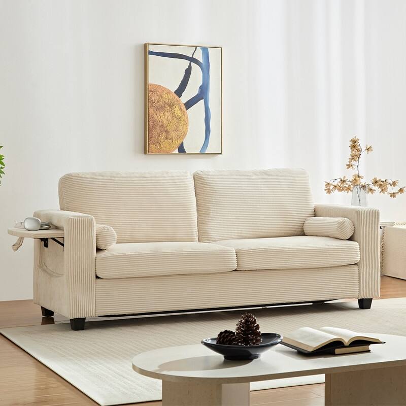 Mixoy Convertible 2-in-1 Pull Out Sleeper Sofa Bed Loveseat with 2 Wing Table and Memory Foam Mattress