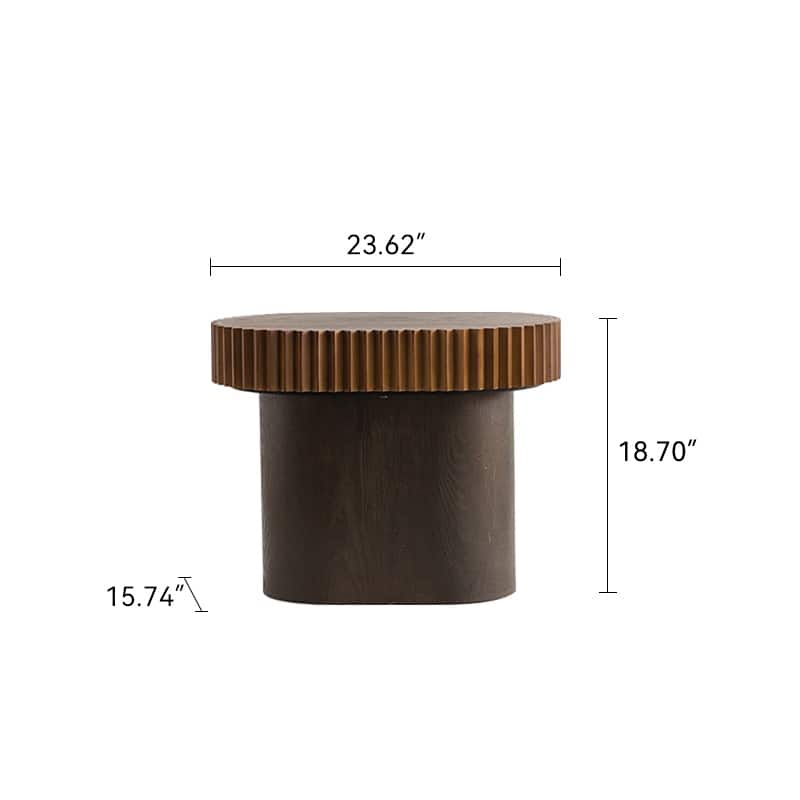 Handcrafted Round Nesting Coffee Table Set of Two – Chic Wave-Stripe Edge Design, Modern Wooden Fluted Center Tables