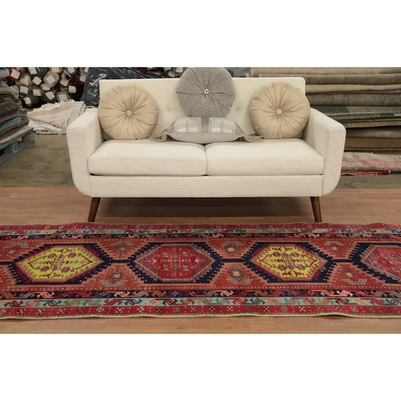 Hand Knotted Oriental 100% Wool Carpet Traditional Tribal Oranges & Rust Ardebil Runner Rug - 11' 1'' X 3' 6''