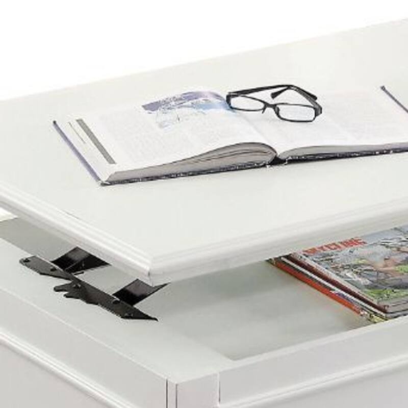 HomeRoots 48" White Solid And Manufactured Wood Lift Top Coffee Table With Two Drawers - 48
