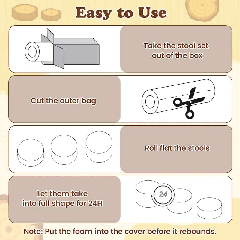 Gymax 3 PCS Tree Stump Stool Set w/Wood Printing Nature Decoration &