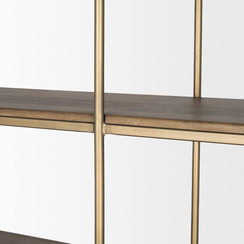 Baron Light / Dark Brown Wood w/ Antiqued Aged Brass Metal 2-Door / 4-Door Open Shelving Unit