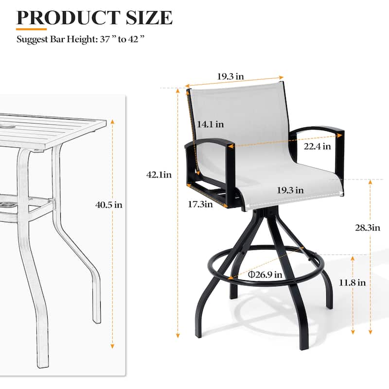 Outdoor Swivel Bar Stools Sunbrella Textilene Aluminum Patio Bar Chairs