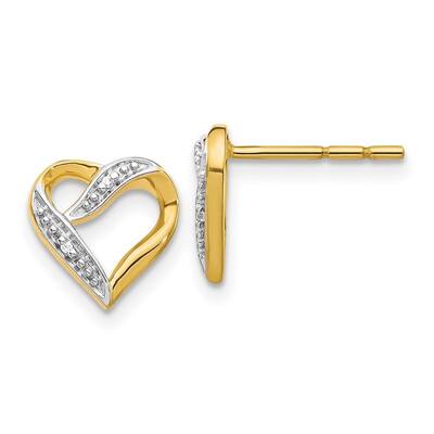 Curata 14k and Rhodium Marquise Diamond Love Heart Post Earrings - 9x10mm Wide