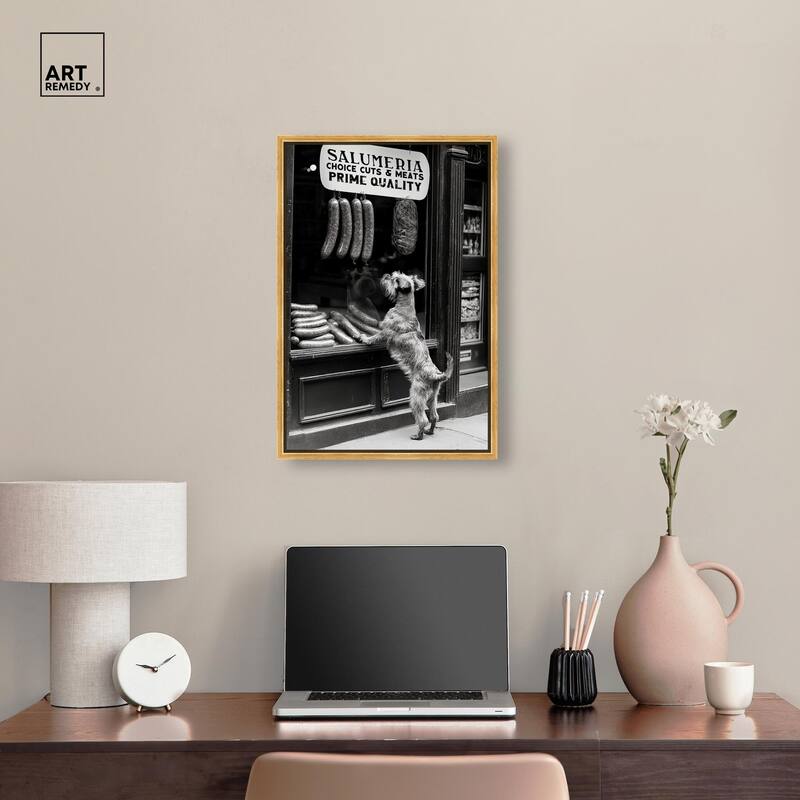 Window Shopping Pup Canvas by Art Remedy