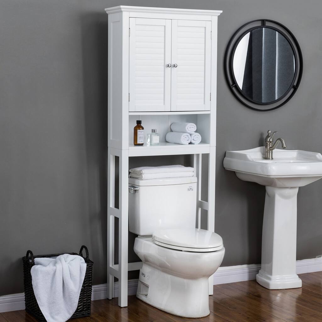 Glitzhome 5.7FT Modern White Bathroom Cabinet Spacesaver