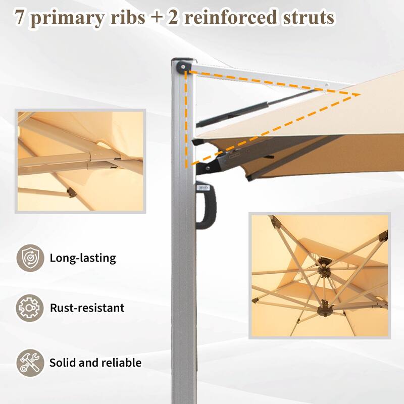 Aluminum Patio Umbrella - 360° Rotation, Hydraulic Lift