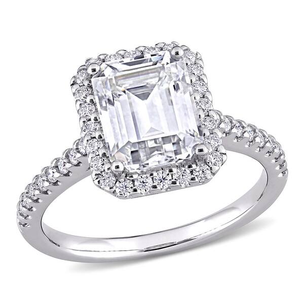 slide 1 of 7, Miadora 2 7/8ct DEW Emerald-cut Moissanite Halo Engagement Ring in 10k White Gold