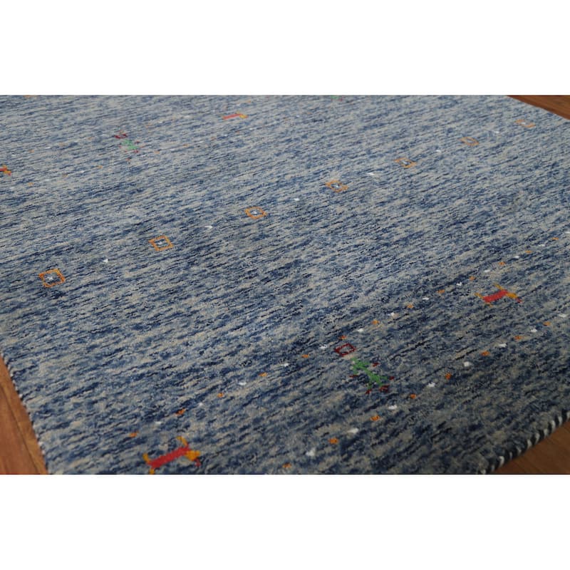 Tribal Blue Gabbeh Indian Accent Rug Hand-Knotted Wool Carpet - 3'11" x 5'10" - 3'11" x 5'10" - Blue