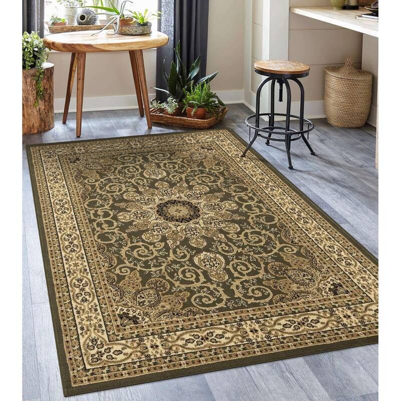 Luxe Weavers Oriental Floral Medallion Area Rug, Indoor Floor Cover - 2' x 3' - Green