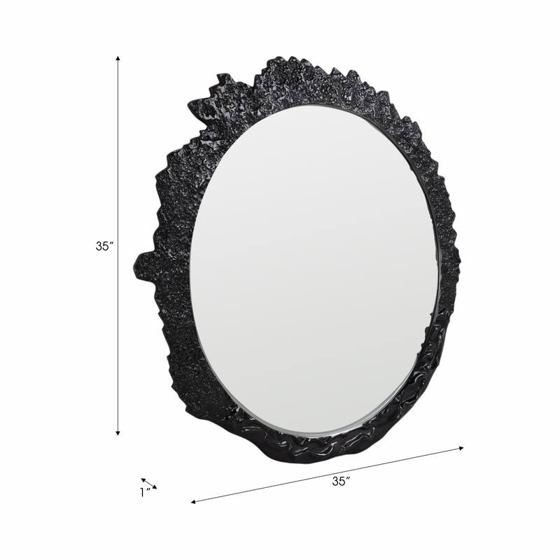 Metal Modern Textured Frame Wall Mirror - Black, 35" - 35.0"
