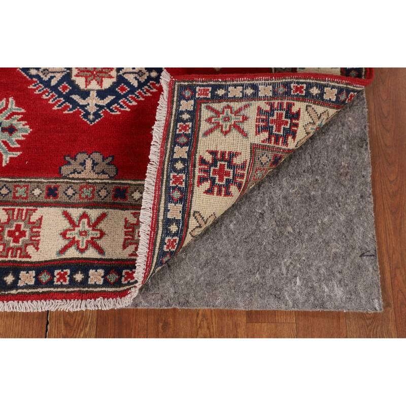 Kazak Accent Rug Hand-Knotted Red Geometric Wool Carpet - 3'4" x 5'0"