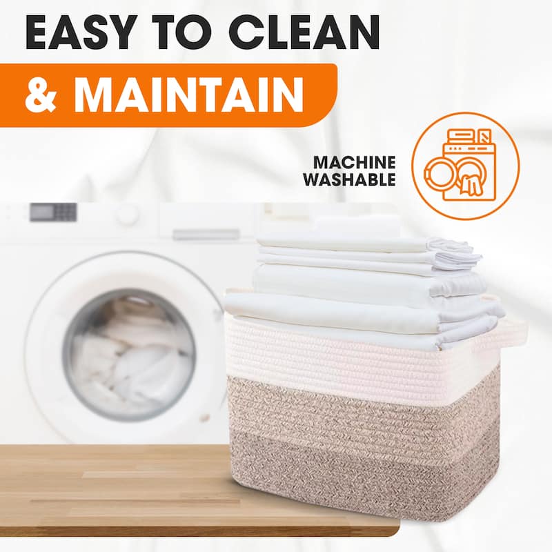 Cheer Collection 3 Piece Cotton Rope Storage Basket Set for Home Organization