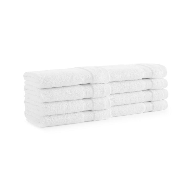 Aston & Arden Aegean Recycled Solid Towel Collection - Washcloth - Set of 8 - White