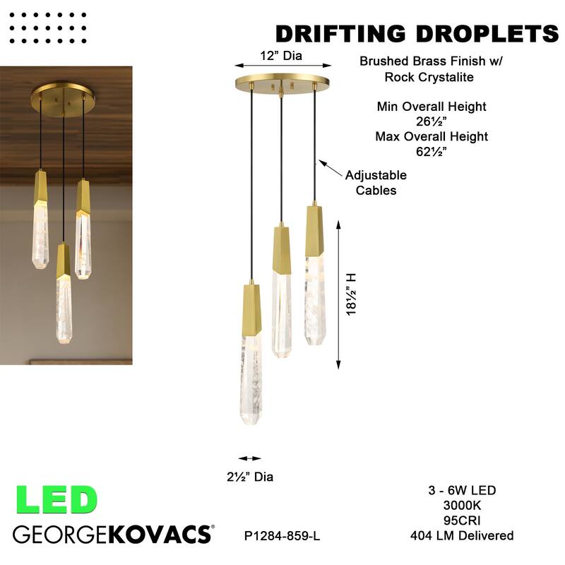 Kovacs P1284-L Drifting Droplets 3 Light 12" Wide LED Crystal Multi