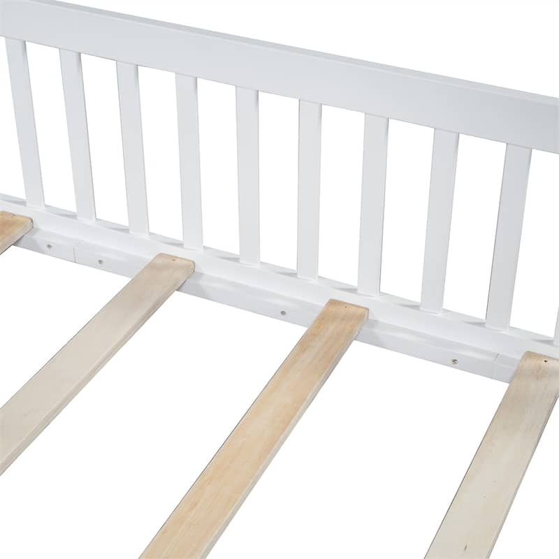 Wood Full Size House Platform Bed with Guardrail