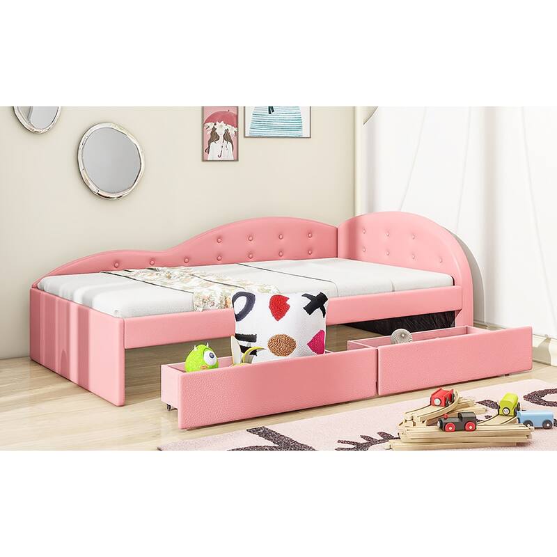 Twin Size PU Upholstered Tufted Daybed with Two Drawers