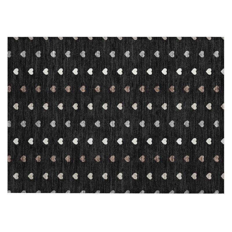 Machine Washable Indoor/ Outdoor Modern Hearts Chantille Rug