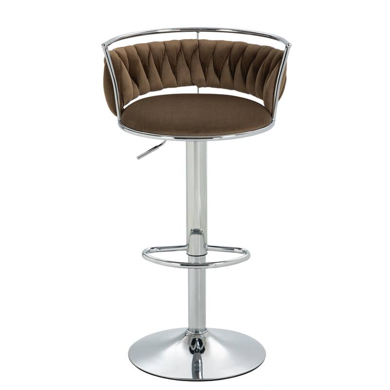 Set of 2 Velvet Adjustable Swivel Bar Stools