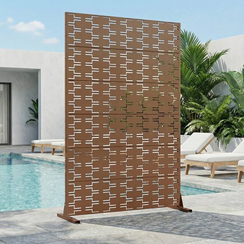 72" H×47"W Dovelina Black Outdoor Freestanding Metal Privacy Screen Decorative Garden Fence