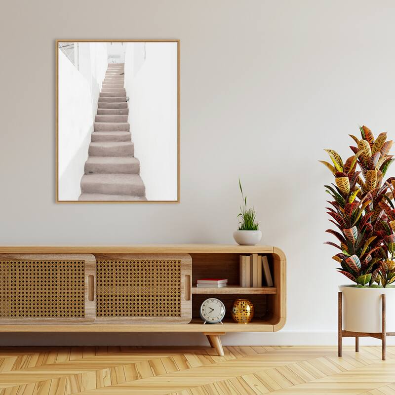 Ascending Santorini Stairs by Bella Eve Framed Canvas Wall Art Print - Sylvie Natural