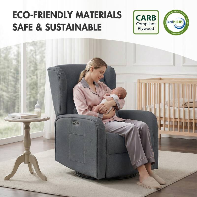 Madison Park Candace Power Recliner 3-in-1 with Swivel, Glider, USB Ports