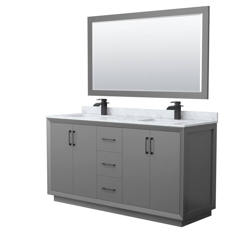 Strada 66-Inch Double Vanity Set, Carrara Marble Top, 58-Inch Mirror