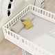 preview thumbnail 8 of 11, White Full Size Pine Wood Floor Bed with Full-length Guardrail and Door for Kids, Adults