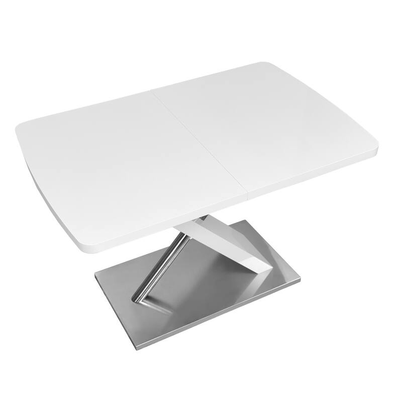 Modern Square Dining Table, Stretchable, with X-Shape Table Leg with Metal Base