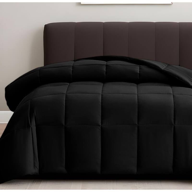 Black Twin Box Stitch Microfiber Down Alternative Comforter - Black - Twin