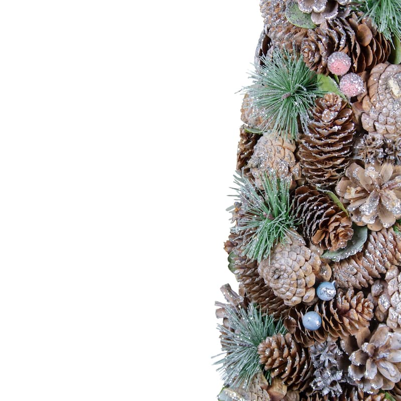 Glittered Pinecone Berry Christmas Tree - 16.5" - Green and Brown