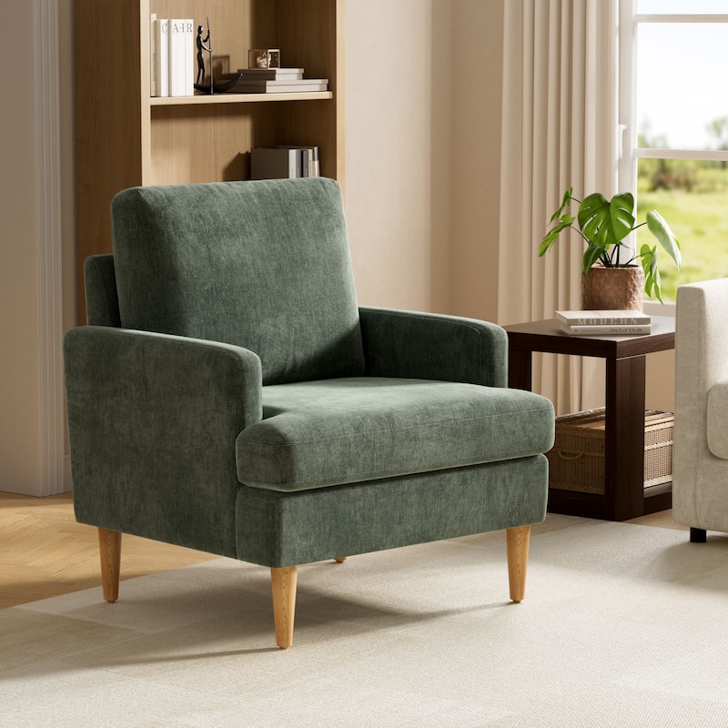 set of 1 Accent Chair for Bedroom Living Room with Wood Legs - Green