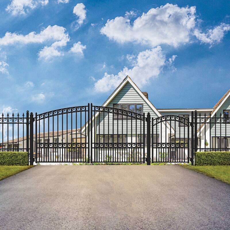 ALEKO Set of Paris Style Steel Swing Dual Driveway 16 ft Gate with Pedestrian Gate - 16 ft x 6 ft / 5 ft x 4 ft